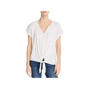 K & C Womens Stretch Sheer Tie Shirred Mixed-media Pouf Sleeve Split Peasant Top